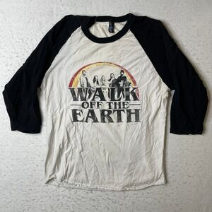 Tultex Walk Off The Earth Band T-Shirt Mens Medium White Black Raglan 3/4 Sleeve